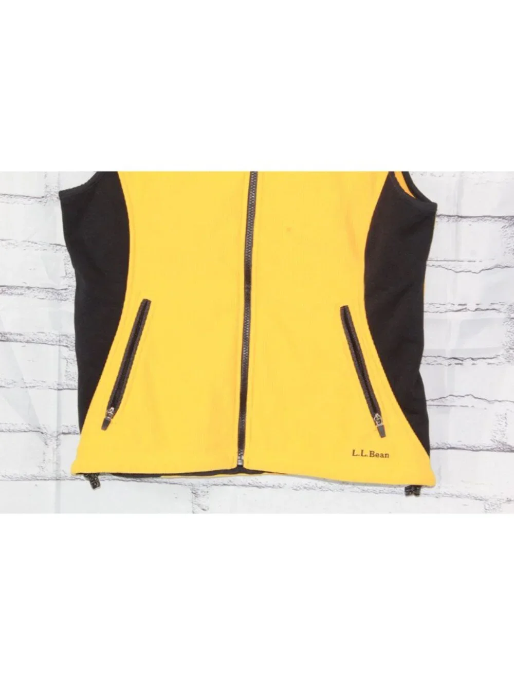 LL Bean Polartec Fleece Vest Yellow Black Full Zip Size M